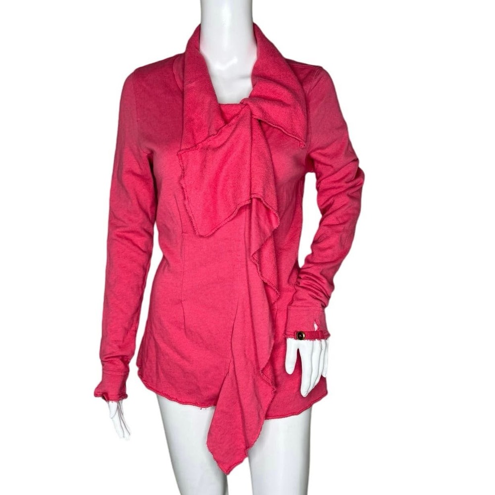Free People Bright Coral Pink Ruffle Knit Blazer